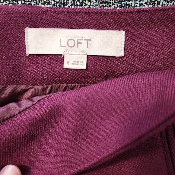 LOFT Women's Burgundy A-Line Mini Skirt Size 6 Pockets Gold Hardware Zipper E40 - Picture 7 of 8